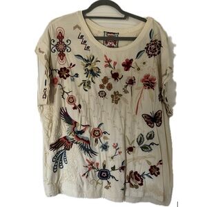 Johnny Was Cream Floral Embroidered Blouse